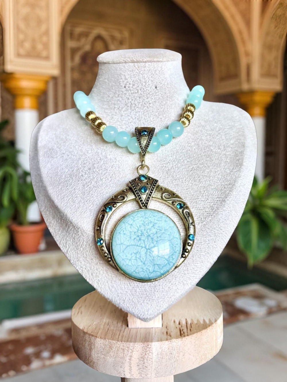 One-of-a-Kind Aqua Blue Statement Necklace with Magnetic Clasp Vintage